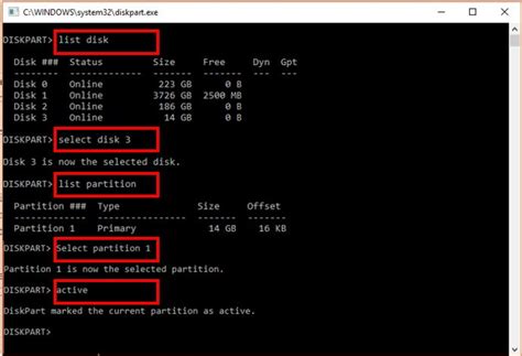 Set active partition windows 10 command prompt